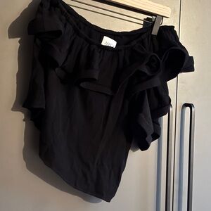 Misa Los Angeles Black Ruffle Blouse off shoulder, one sleeve